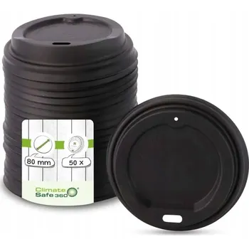 Jednorázové nádobí Víčka C-PLA 80mm na papírové kelímky, černá, 50 ks