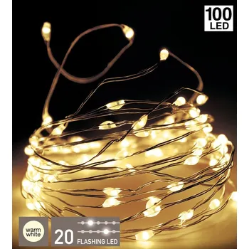Vánoční dekorace DRÁTKOVÉ SVĚTÝLKA NA BATERIE GIRLANDA 100 LED TEPLÁ BÍLÁ FLASH