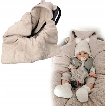Přeprava dětí Oteplený fusák, deka s kapucí do autosedačky Beránek- béžový