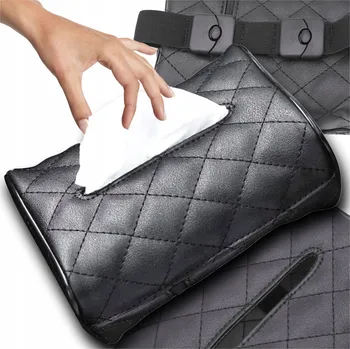 autokoberec Krabička Pouzdro Zásobník na ubrousky do auta Eko kůže Černá