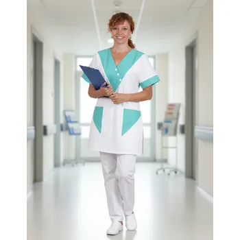 Zdravotnický oděv ČR výroba Halena GIANA LADY, bílá/zelený tyrkys Velikost 54 Bílá/zelený tyrkys