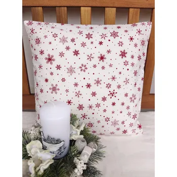 Povlak na dekorativní polštářek Povlak na polštář 40 x 40 cm – červené vločky na bílé | Ruční výroba z bavlny