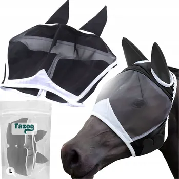 Koňská maska proti hmyzu NÁUŠNÍKY PRO KONĚ Potápěčské Brýle Proti Hmyzu Síťka na Oči a Uši Koně Černá L
