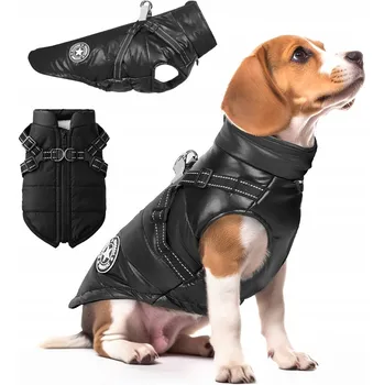 Obleček pro psa BUNDA OBLEČEK PRO PSA VESTA TEPLÁ ZIMNÍ ČERNÁ S POSTROJEM - XL