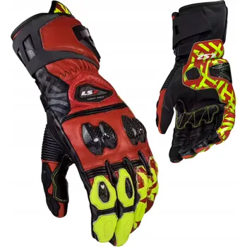 Moto rukavice MOTOCYKLOVÉ RUKAVICE LS2 FENG RACING Červené Fluorescenční Sportovní Kožené L
