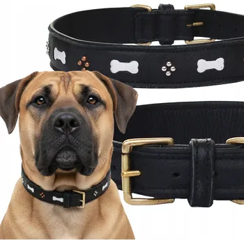 Obojek pro psa Černý kožený obojek s kostí XL