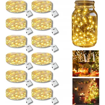 Vánoční dekorace 12 KS DRÁTKOVÉ SVĚTELNÉ ŘETĚZY 2M 20 LED BATERIOVÉ NAPÁJENÍ TEPLÁ BÍLÁ