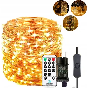 Vánoční dekorace DEKORATIVNÍ SVĚTÝLKA na měděném drátku 10m 100 LED na baterie vánoční