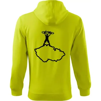 Pánská móda Mapa ČR - cyklista na prsou - Mikina s kapucí na zip trendy zipper - M ( Limetková )