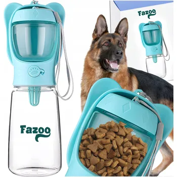 Miska pro psa Cestovní miska Fazoo modrá skládací 550 ml s nádobou na krmivo 100 g