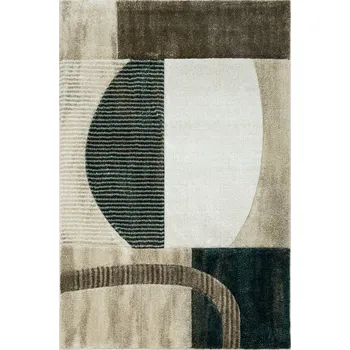 Koberec KOBEREC BÉŽOVÝ ZELENÝ HUSTÝ SILNÝ MĚKKÝ GEOMETRICKÝ DO OBÝVACÍHO POKOJE KANDY 80x150 cm