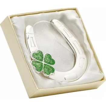 Vrták Podkova pro štěstí se čtyřlístkem stříbrná zelená symbolický dárek