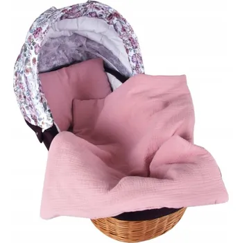 Kočárek Polštářek + deka do kočárku mušelín s výplní / růžová