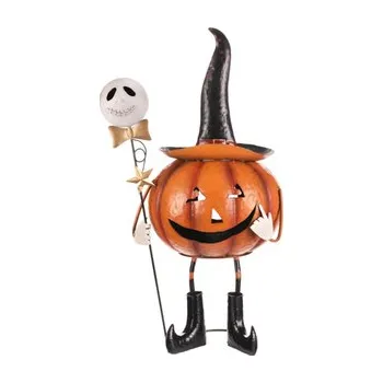 Dýně strašidelná na nohou - kovová dekorace, oranžová