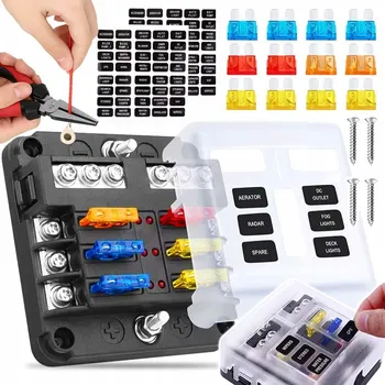 Autopojistky POUZDRO POJISTKOVÉ SKŘÍŇKY 6-POLE S POJISTKAMI A ŠROUBY + ŠTÍTEK