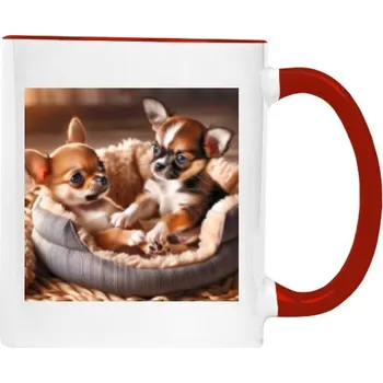 Pánské tričko Hrnek malý barevný s potiskem Neodolatelné duo: Hravé čivavy