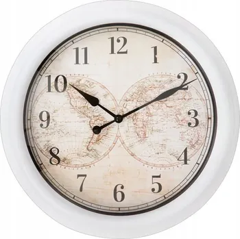 Hodiny Nástěnné hodiny quartzové analogové ručičky Mapa světa Ø 38,5x5,3 cm Bílé
