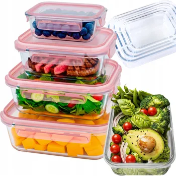 Dóza na potraviny 4x SKLENĚNÉ ŽÁRUVZDORNÉ OBĚDOVÉ DOXY S VÍKEM A TĚSNĚNÍM