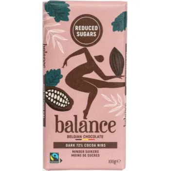 Čokoláda Belgická čokoláda BALANCE 100 g BEZ PŘIDANÉHO CUKRU - HOŘKÁ 72 % s KAKAOVÝMI BOBY (čokoláda KLINGELE / bez přidaného cukru / reduced sugars)