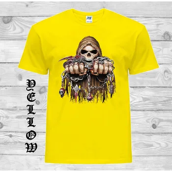 Pánské tričko panske-levne-bavlnene-horor-tricko-potisk-smrt-osud Barva: Yellow - žlutá, velikost: XXL