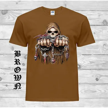 panske-levne-bavlnene-horor-tricko-potisk-smrt-osud Barva: Brown - hnědá, velikost: S