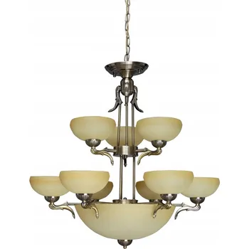 Lustr BRITOP Lighting 12xE27 Max.60W Patina, skleněná stínidla Ecru