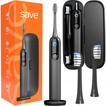 Elektrický zubní kartáček Sonický kartáček Save černý, akumulátorový, se 2 nástavci