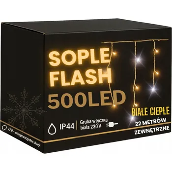 Vánoční světelná dekorace Rampouchy 500 LED 22 m Teplá Bílá + Flash Efekt, Venkovní Gumový Kabel