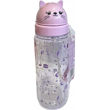 Láhev Smukee Lahev Na Pití na vodu se slámkou Fialový kocourek 420 ml