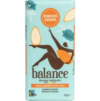 Čokoláda Belgická čokoláda BALANCE 100 g BEZ PŘIDANÉHO CUKRU - MLÉČNÁ s MANDLEMI a MOŘSKOU SOLÍ (čokoláda KLINGELE / bez přidaného cukru / reduced sugars)