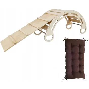 Dětská houpačka Montessori houpačka s polštářem (v hnědé barvě) a skluzavkou, přírodní, 85