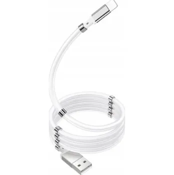 Datový kabel Magnetický kabel USB Lightning, opletený, BÍLÝ, odolný a flexibilní