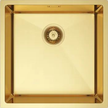 Granitový dřez Dřez 44x44 cm Ocelový Zlatý PVD Jednokomorový + Sifon