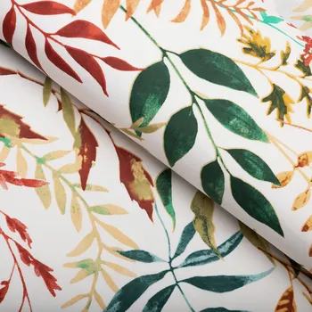 Bavlněná látka/plátno Sandra SA-712 Podzimní větvičky s listy na bílém - šířka 160 cm