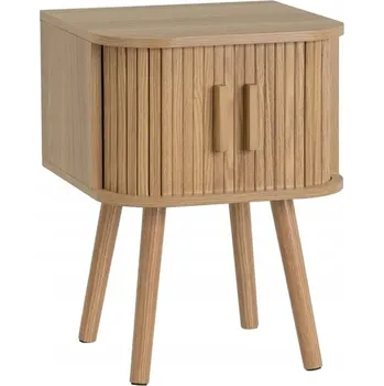 Noční stolek NOČNÍ STOLEK S POSUVNÝMI DVEŘMI DŘEVĚNÝ HNĚDÝ BOHO DO LOŽNICE