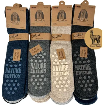Pánské ponožky Pánské termo ponožky z 100% alpaka vlny – 3 páry, protiskluzové, extra teplé béžová, stříbrná, šedá 43-47 Větší dárkové balení (3-5 sad)