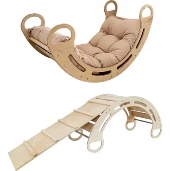 Dětská houpačka Montessori houpačka s polštářem (v béžové barvě) a skluzavkou, přírodní, 85