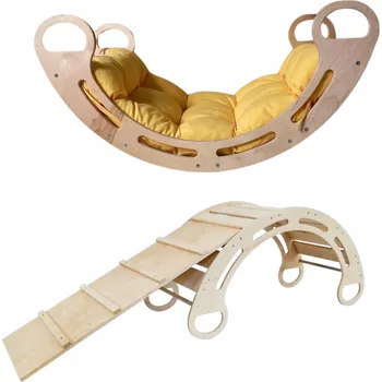 Dětská houpačka Montessori houpačka s polštářem (v žluté barvě) a skluzavkou, přírodní, 85
