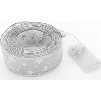 Vánoční dekorace APTEL LED vánoční stuha na stromeček, ozdobná zlatá páska, 5 m, na baterie + dálkové ovládání