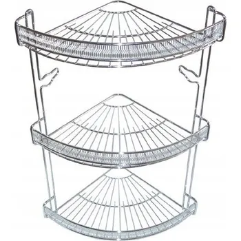 Drátěná police Rohová Koupelnová Police Chromová 3 Patra 22x22x47 cm Stříbrná