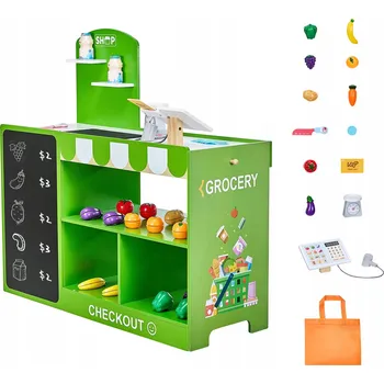 Dřevěná hračka Dětský Obchod s Potravinami 35 Dílů s Pokladnou Skvělý Dárek Dřevěný