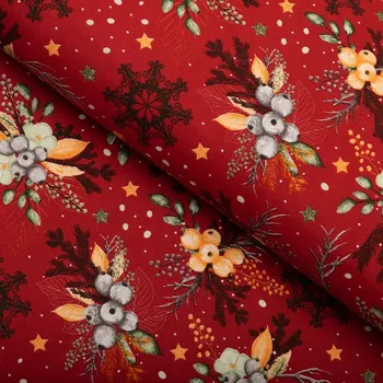 Bavlněná látka/plátno Sandra SA-714 Vánoční cesmíny na červeném - šířka 160 cm