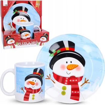 Hrnek Cadro Hrnek 325 ml s talířkem 20 cm, vánoční, kamenina, 325 ml