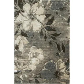 Koberec KOBEREC ŠEDÝ BÉŽOVÝ HUSTÝ SILNÝ S KVĚTINOVÝM VZOREM FRISÉ DO OBÝVACÍHO POKOJE KANDY 80x150 cm