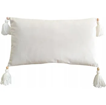 Povlak na polštářek Dekorační povlak na polštář Boho II, velur/samet, smetanová/ecru barva, s třásněmi, 30x50 cm