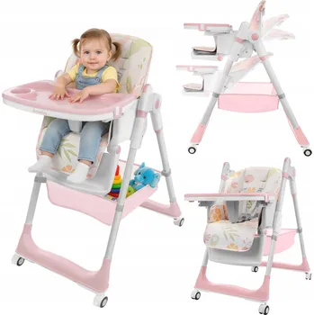 DĚTSKÁ JÍDELNÍ ŽIDLIČKA PAPUŠ POLOHOVACÍ 5V1 RŮŽOVÁ