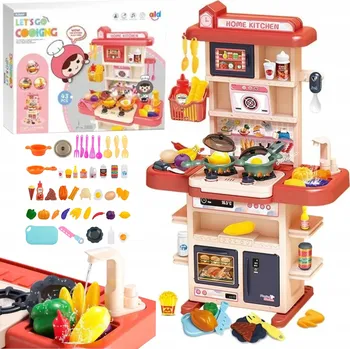 Dětská kuchyňka VELKÁ KUCHYŇKA PRO DĚTI S KOHOUTKEM VODA PÁRA LEDNIČKA PŘÍSLUŠENSTVÍ HRAČKA