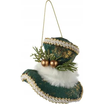 Vánoční ozdoba Vánoční ozdoba - sametový přívěsek KLOBOUK ZELENÝ 9 cm na stromeček