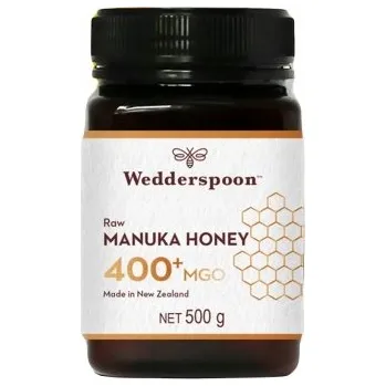 Sladidlo Manukový med Wedderspoon 400+ MGO 500g syrový raw