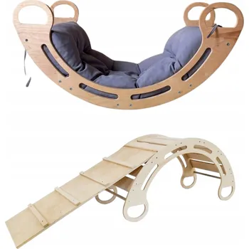 Dětská houpačka Montessori houpačka s polštářem (v šedé barvě) a skluzavkou, přírodní, 85 c